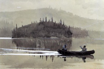 two boys singing Painting - Two Men in a Canoe Realism marine painter Winslow Homer